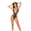 Moon Goddess Embroidered Mesh Teddy w/Rhinestone Details - Black S/M
