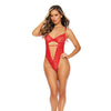 Gold Rings Feather Lace Underwire Teddy - Red S/M