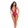 Cranberry Champagne Embroidered Halter Teddy - Wine Red XL