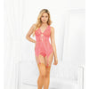 Bustier w/Underwire Cups, Lace Panty & Hose - Coral