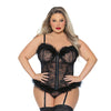Marabou and Lace Boudoir Bustier w/G-String & Garters - Black 1X/2X