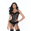 Marabou and Lace Boudoir Bustier w/G-String & Garters - Black MD