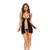 Moon Goddess Lace and Mesh Babydoll w/Rhinestone Details & G-String 2 pc Set - Black S/M