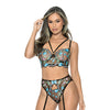 '=Twilight Garden Underwire Bra w/Garterbelt & G-String Black Large