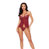 Untamed Floral Lace and Mesh Underwire Cup Shorty Babydoll w/G-String - Bordeaux MD