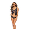 Twilight Zone Lace and Mesh Short Babydoll w/Tanga Panty 2 pc Set - Black/Blue SM