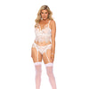 Victoria Eyelash Lace Underwire Bralette w/Garter Panty 2 pc Set - White 2X