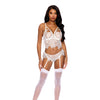 Victoria Eyelash Lace Underwire Bralette w/Garter Panty 2 pc Set - White SM