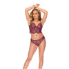Anna Eyelash Lace Cami Top w/Thong 2 pc Set - Merlot XL