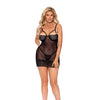Mari Mesh & Crochet Lace Underwire Babydoll w/G-String 2 pc Set - Black 1X