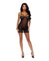 Mari Mesh & Crochet Lace Underwire Babydoll w/G-String 2 pc Set - Black LG