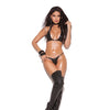 Leather Halter Top & G-String w/Nail Head Details - Black O/S