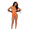 Leather Deep V Halter Teddy w/Chain Details - Orange O/S