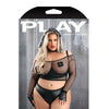 Play Easy Rider Open Cup Bra, Fishnet Top, Panty, Choker, Gloves, Bandana & Pasties Black 1X/2X