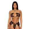 Pull My Strings Mesh Halterneck Bra w/Garter & Panty - Black MD