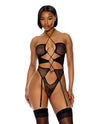 Pull My Strings Sheer Mesh Halterneck Teddy - Black MD
