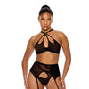 Feeling Butterflies Mesh Halterneck Bra w/Garter & Panty - Black XL