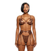 Liquid Metal Metallic Mesh Underwire Bra w/Garter Belt & G-String 3 pc Set - Metallic Copper SM