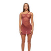 Patch of Petals Sheer Mesh and Lace Chemise w/Thong 2 pc Set - Mauve SM