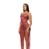 Patch Of Petals Sheer Mesh and Lace Gown w/Thong 2 pc Set - Mauve XL