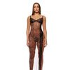 Animal Instincts Sheer Mesh and Lace Gown w/Thong 2 pc Set - Animal XL