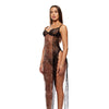 Animal Instincts Sheer Mesh and Lace Gown w/Thong 2 pc Set - Animal XL