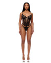 Animal Instincts Sheer Mesh and Lace Bustier w/Thong 2 pc Set - Animal LG