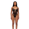 Animal Instincts Sheer Mesh and Lace Bustier w/Thong 2 pc Set - Animal LG