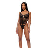 Animal Instincts Sheer Mesh and Lace Bustier w/Thong 2 pc Set - Animal MD