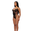 Animal Instincts Sheer Mesh and Lace Bustier w/Thong 2 pc Set - Animal MD
