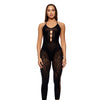 Cross Your Mind Capri Floral Knit Bodystocking w/Rhinestone Details - Black O/S