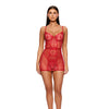 La Vie En Rose Metallic Embroidered Chemise, Panty & Belt 3 pc Set - Red LG
