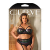 Curve Cassidy Metallic Foil Bra, Garter Belt & Panty Black 1X/2X