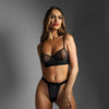 Edge Quilted Wetlook and Mesh Underwire Bra w/ Crotchless Panty - Black M/L