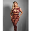 Sheer Undivided Attention Cut-out Lace Top w/ Crotchless Tights - Burgundy QN