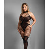 Sheer Lose Control Opaque and Fishnet High Neck Crotchless Bodystocking - Black O/Q