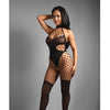Sheer Lose Control Opaque and Fishnet High Neck Crotchless Bodystocking - Black O/S