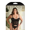Tease Parker Eyelash Lace Gartered Bustier & G-String Black 1X/2X