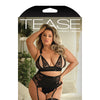 Tease Blaire Lace & Pearl Bralette, Garter Belt & Crotchless G-String Black 1X/2X