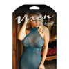 Vixen Teal Me When Halter Net Dress w/Floral Lace Design - Teal