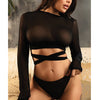 Vixen No Regrets Mesh Long Sleeve Wrap Top & Thong Black O/S