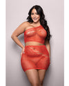Vixen Set The Tone Rhinestone Knit One Shoulder Top w/Skirt 2 pc Set - Red QN