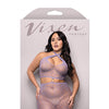 Vixen Serendipity Rhinestone Leopard Knit Keyhole Halter Dress - Lavender QN