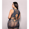 Vixen Floral Lace Knit Tie Back Top w/Skirt 2 pc Set - Navy QN