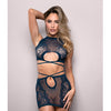 Vixen Floral Lace Knit Tie Back Top w/Skirt 2 pc Set - Navy O/S