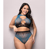 Vixen Deep Dive Ombre Leopard Knit Keyhole Top w/Panty 2 pc Set - Black/Blue QN
