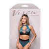Vixen Deep Dive Ombre Leopard Knit Keyhole Top w/Panty 2 pc Set - Black/Blue O/S