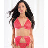 Sheer Leopard Lace Garter Set w/Halter Bra & Stockings - Teaberry O/S