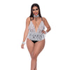 Dress Up Full Service Lace Deep V Teddy w/Collar & Wrist Cuffs Black/White QN
