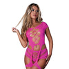 Seamless Blacklight Reactive Garter Top w/Shorts 2 pc Set - Pink O/S